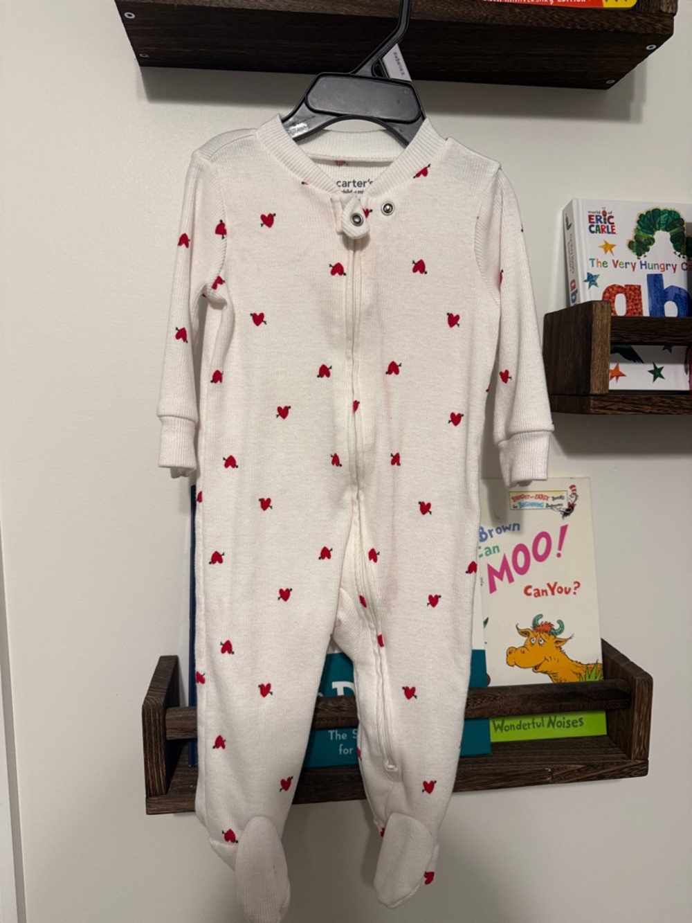 Carter's White Footed One-Piece with Red Heart Motif